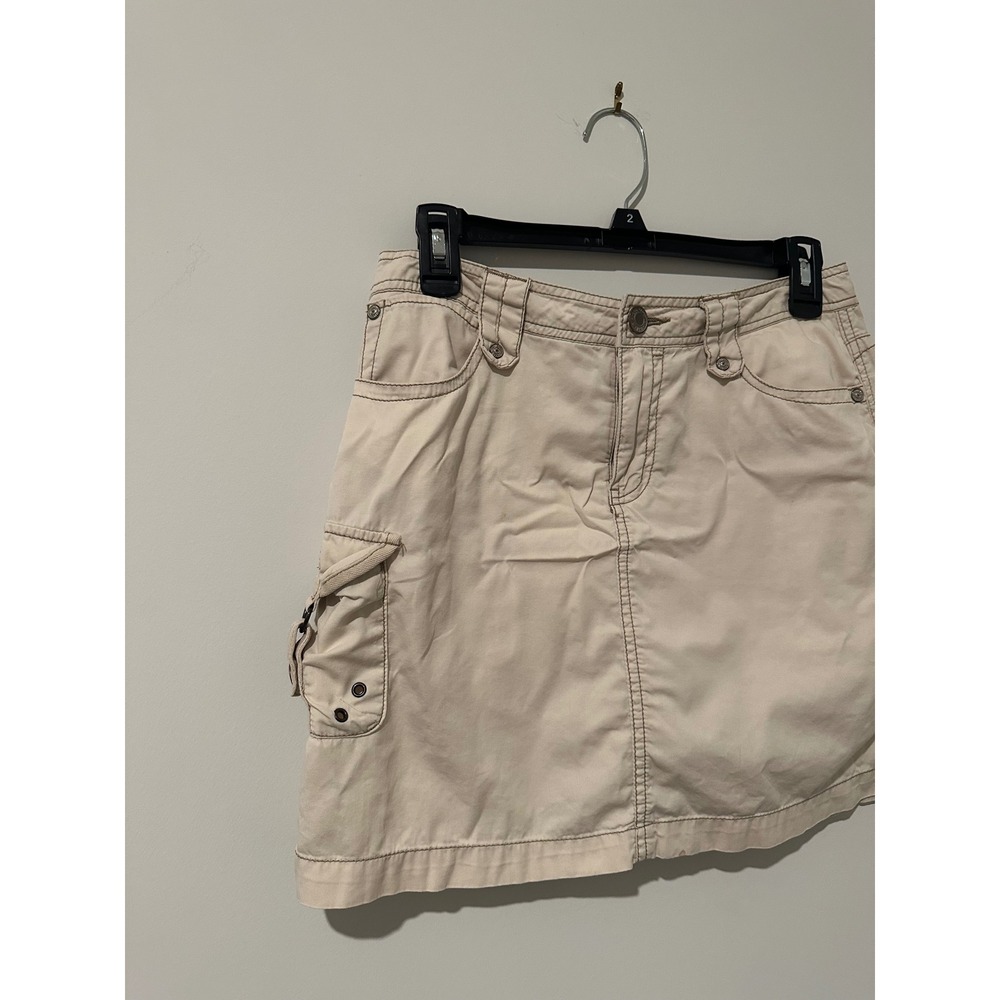 Faded Glory Khaki Cargo Mini Skirt Tan Cotton Utility Y2K Gorpcore Size 4 - Picture 2 of 7